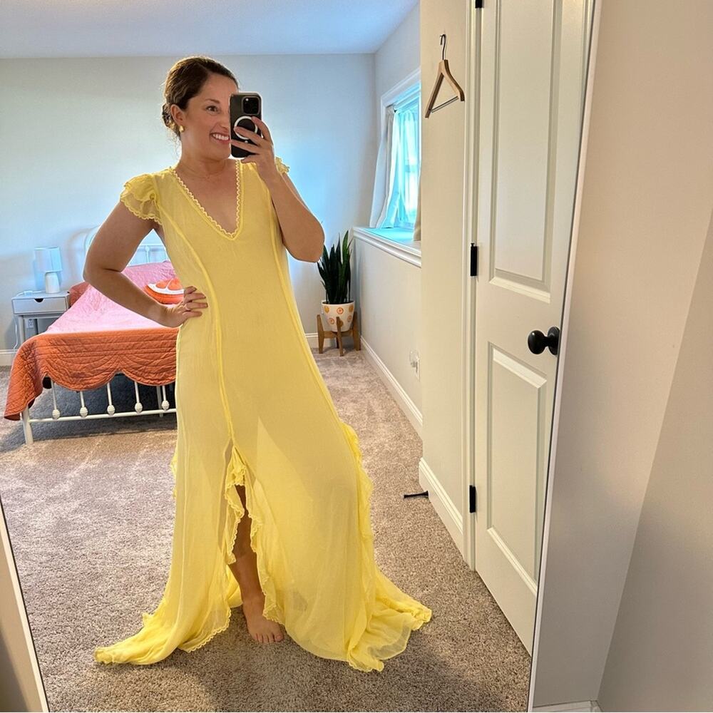 Tularosa Yellow Lace Sexy Maxi Dress Gown Large - Picture 4 of 13